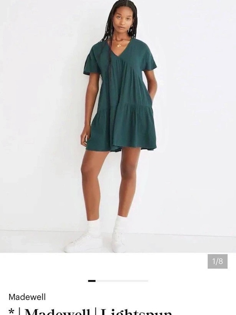 Madewell Lightspun Popover Tiered Mini Dress Green L